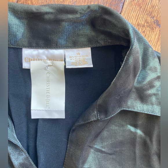 Vintage Christie & Jill Dark Green Holiday Dress Shirt | Women’s 14 - Picture 2 of 9